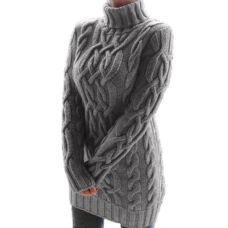 Herbst Winter Verdicken Pullover Kleider Für Frauen Rollkragen Langarm Gestrickte Retro Pullover Damen Pullover Pullover XXL grau