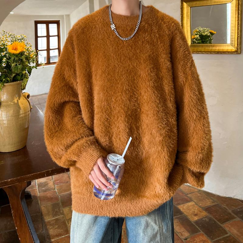 2024 neue Herbst Männer Rundhals Dicken Pullover Männer Reine Nerz Kaschmir Männer Oansatz Pullover Männlichen Gestrickten Pullover Winter Warme jumper L kaffeebraun