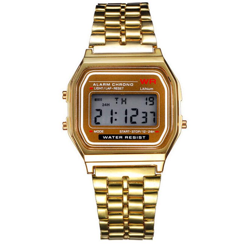 LED-Digital-Armbanduhr, ultradünn, lässige Armbanduhr, Kalender für Männer und Frauen gold