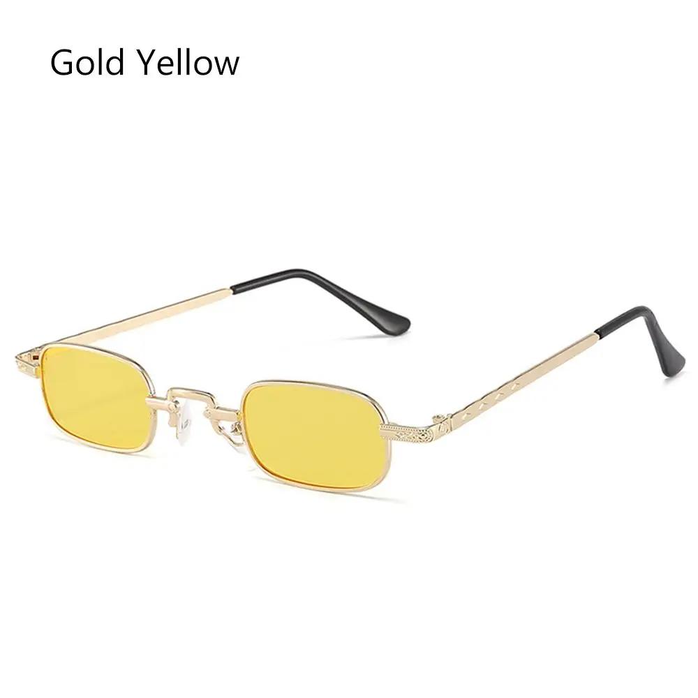 Kleine rechteckige Sonnenbrille für Damen Herren Retro Metallrahmen Punk Sonnenbrille Vintage Reisebrille UV 400 Schutz Schutz yellow