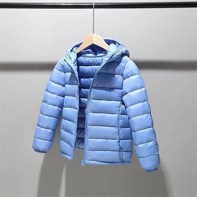 Kinder 2–12 Jahre alt, Daunen-Baumwolljacke, Kleidung für Jungen und Mädchen, mit Baumwolle gepolsterte Kleidung für Kinder, warme Daunenmäntel 6-7 himmelblaue