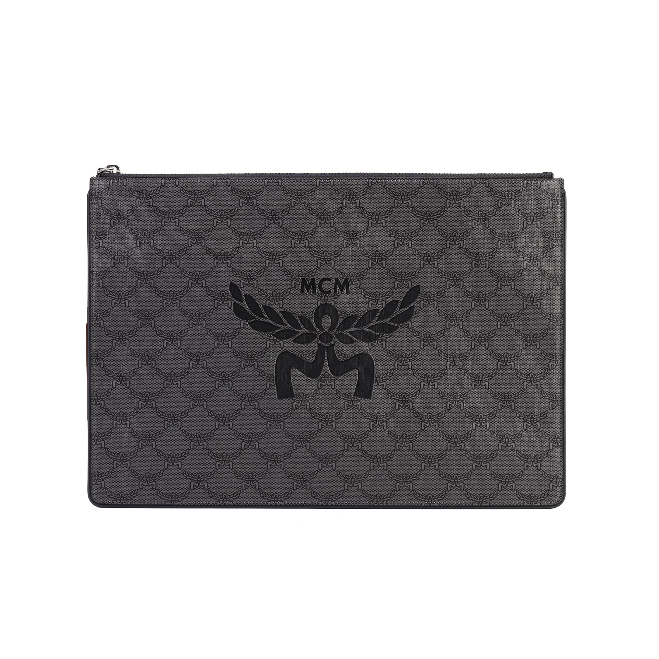 MCM Himmel Klassisches Logo Napa-Leder Clutch Tasche Extra Groß Unisex Clutch Tasche Dunkelgrau MXZEAAC08ED001 Basic Set (Bag+Dust Bag)