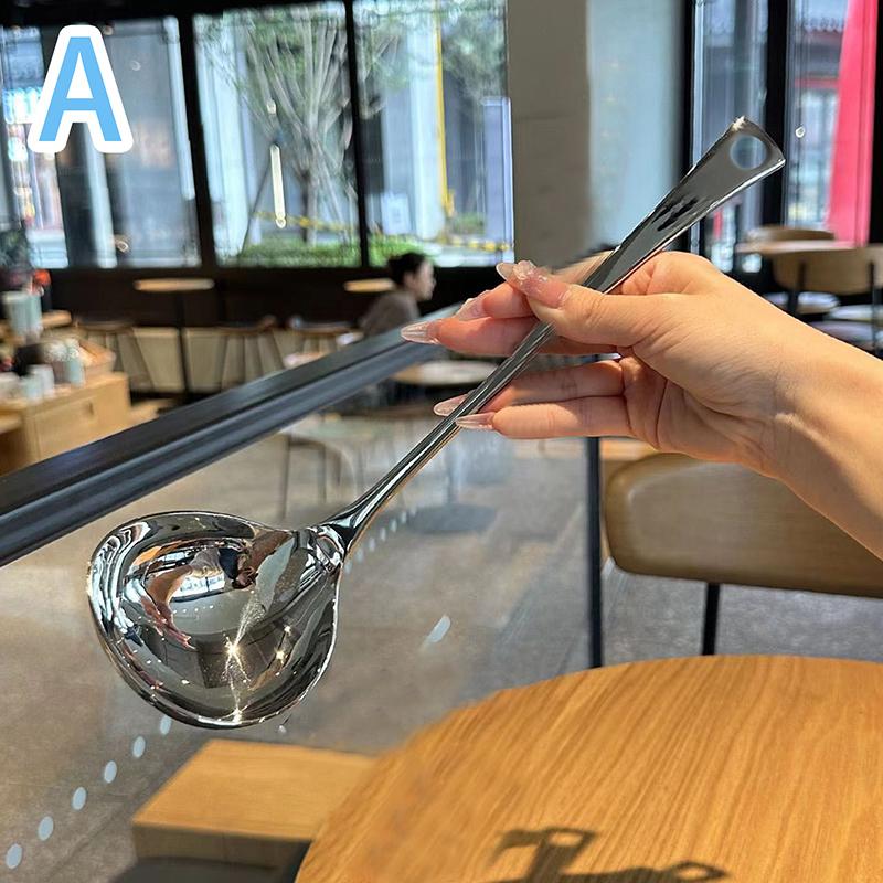Edelstahllöffel mit langem Griff, Suppenlöffel für heiße Töpfe, Schöpfkellen, Sieb, Geschirr für die Küche zu Hause, wichtige Kochutensilien A