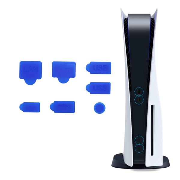 7PCS Silikon Staub Stecker Set Für PS5 USB HDM Interface Anti-staub Abdeckung Staubdicht Stecker Für PS5 Spiel konsole Zubehör Teile blau