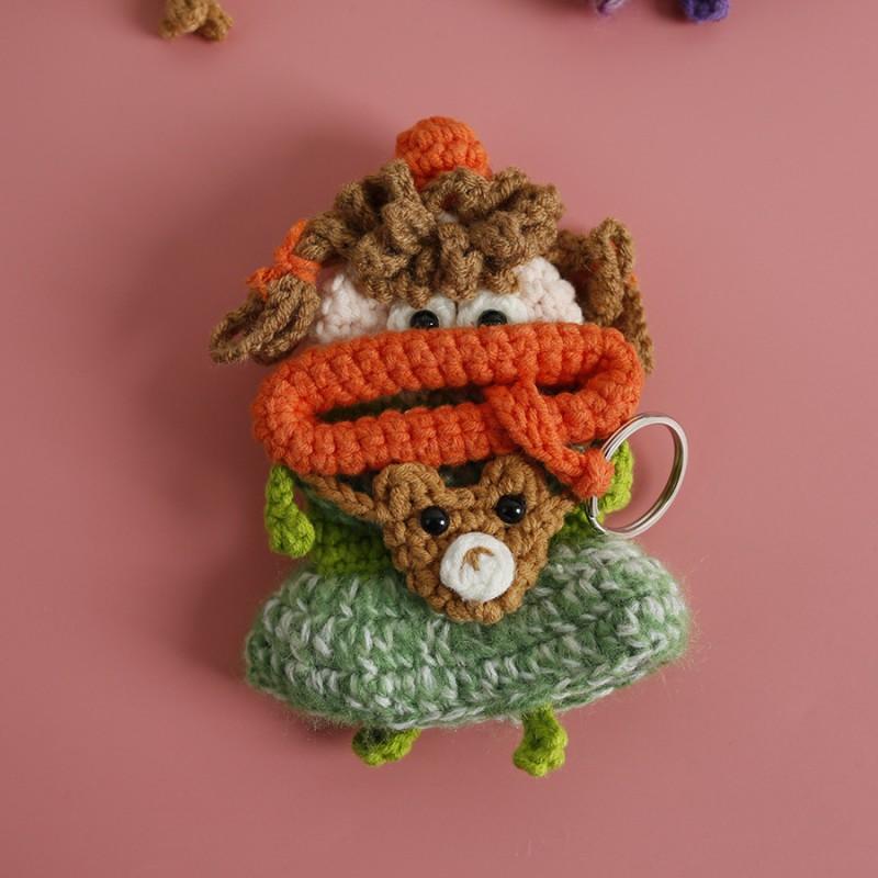 Kreative Wurstmund-Serie Häkel-Schlüsselanhänger Handgefertigte Häkel-Tasche Schlüsselanhänger für Auto-Schlüsselhalter Strickpuppen-Tasche Schlüsselanhänger brown