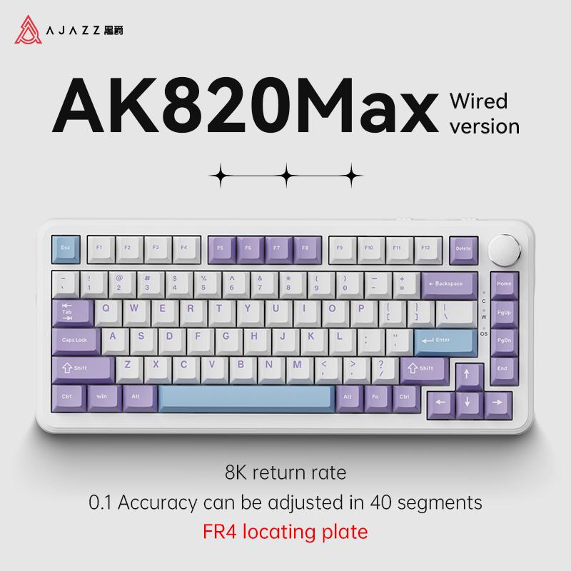 Ajazz AK820 MAX Gaming Tastatur Magnetische Achse FR4 Drahtlose Bluetooth Drei Modi Gaming Büro weiß/violett