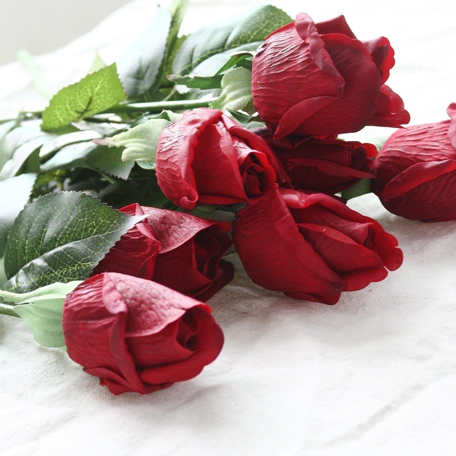 10 Stück echt wie künstliche Rosen, Knospen, Latex, fühlen sich echt an, Blumenstrauß, Hochzeit, Heimdekoration 10pcs rot