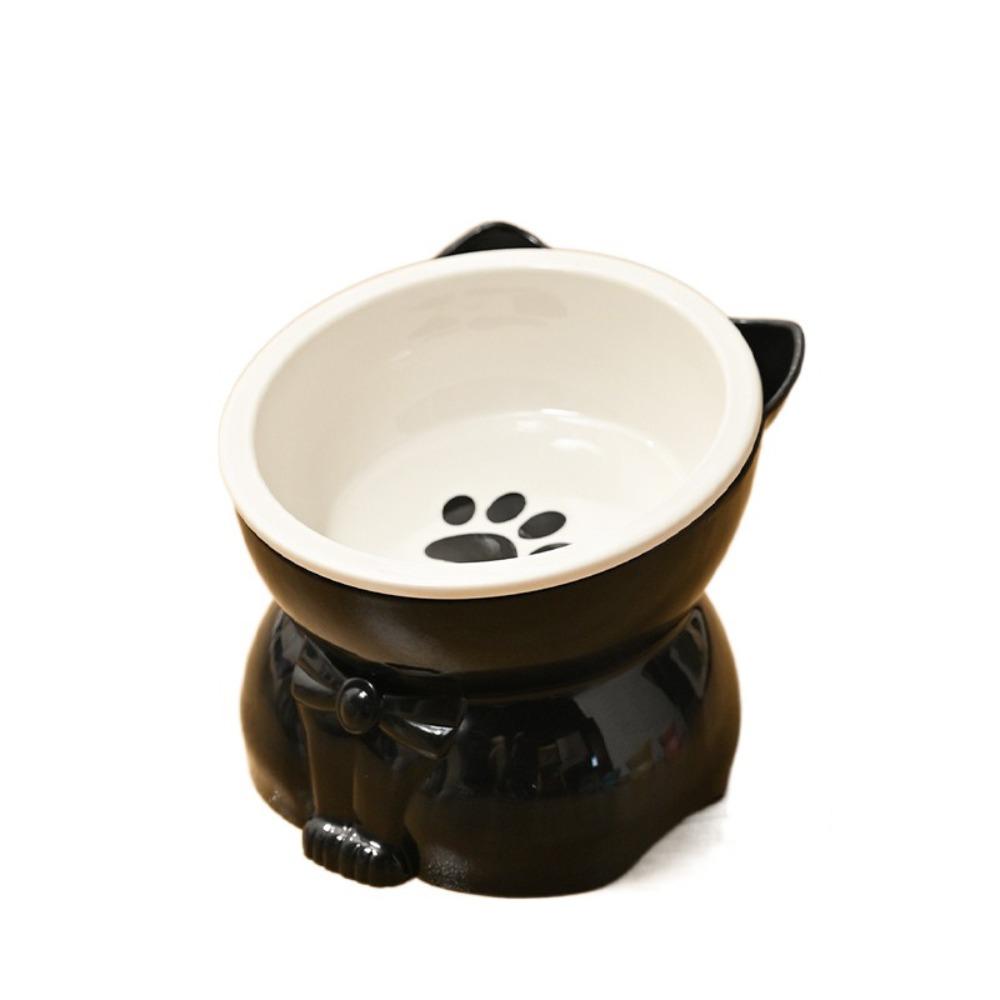 Keramik Haustier High Foot Bowl Niedliche Haustier Trinkschale Hundefutter Fütterung Becken Nackenschutz schwarz