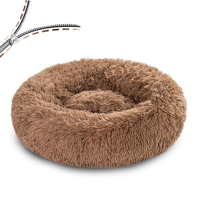 Großes Hundebett Runder Plüsch-Hundekissen Betten für mittlere große Hunde Winterwarmes Haustierhaus Sofa Weiches Katzenbett Abnehmbare Hundebetten Matte 60CM beige