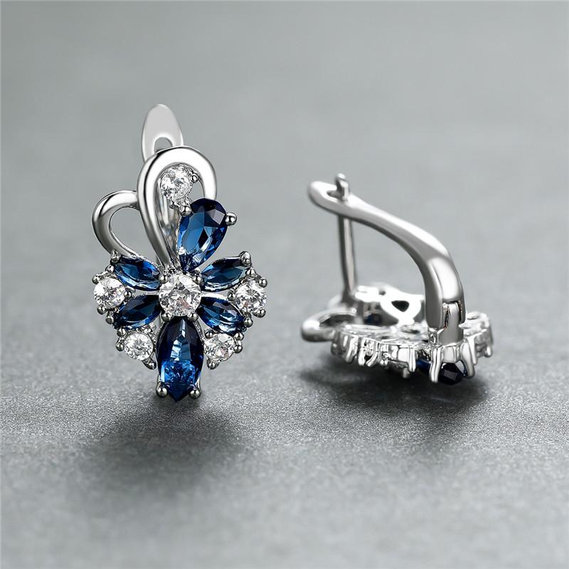 1 Paar Ohrringe mit Wassertropfenschliff, Blau, Rosa, Lila, Aqua-Stein, Blütenblätter, Blumen-Ohrringe, Blumen-Stil, Ohrclips, Schmetterlings-Ohrhänger silber/blau