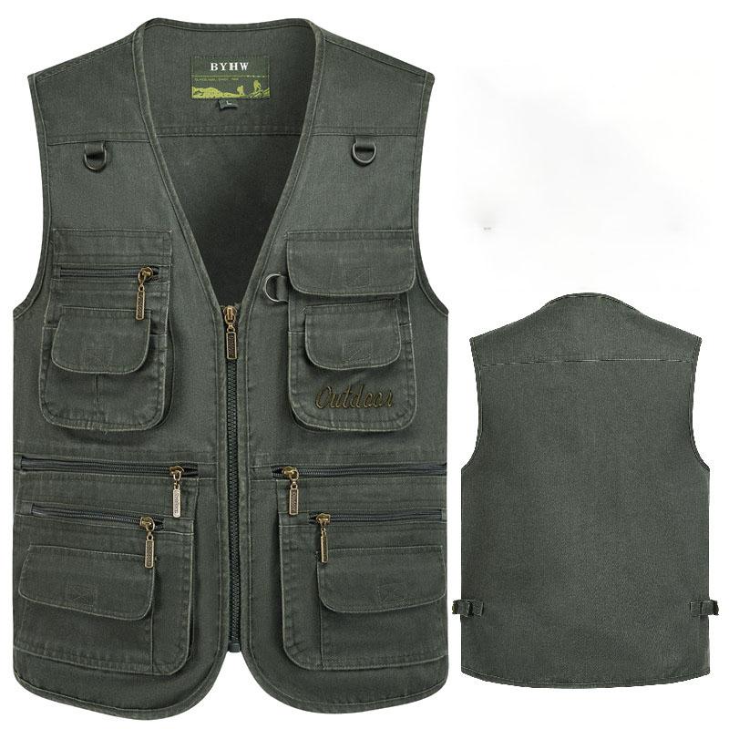 Herren Lässige Sommer Weste Ärmellos Große Größe mit Taschen Herren Mehrere Taschen XXL dunkelgrüne