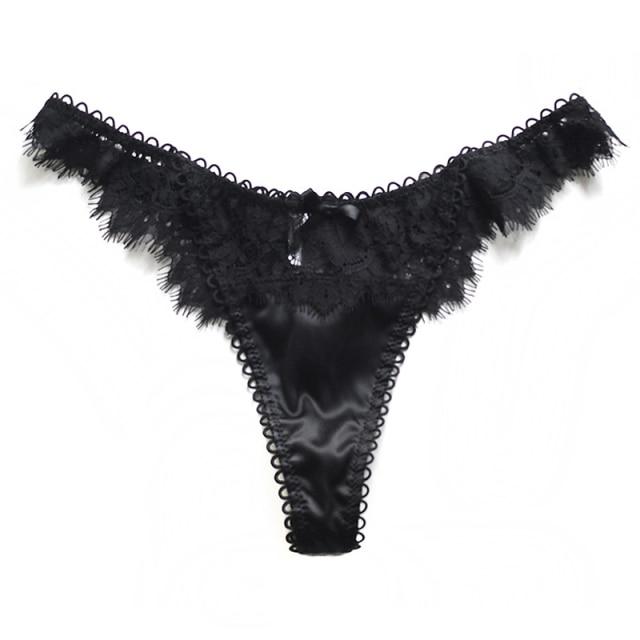 CINOON Sexy Wimpern Spitze Höschen Frauen Unterwäsche Low-taille Dessous Stickerei Atmungsaktive Unterhose Weibliche G String Dessous M black