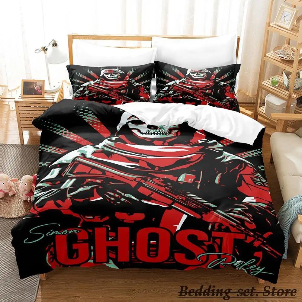 Spiel Call of Duty Simon Ghost Riley Bettwäsche-Set Cartoon Anime Dreiteiliges Set Erwachsene Kinder Schlafzimmer Bettbezug-Sets 3D-Schießspiel EU SuperKing 260x220