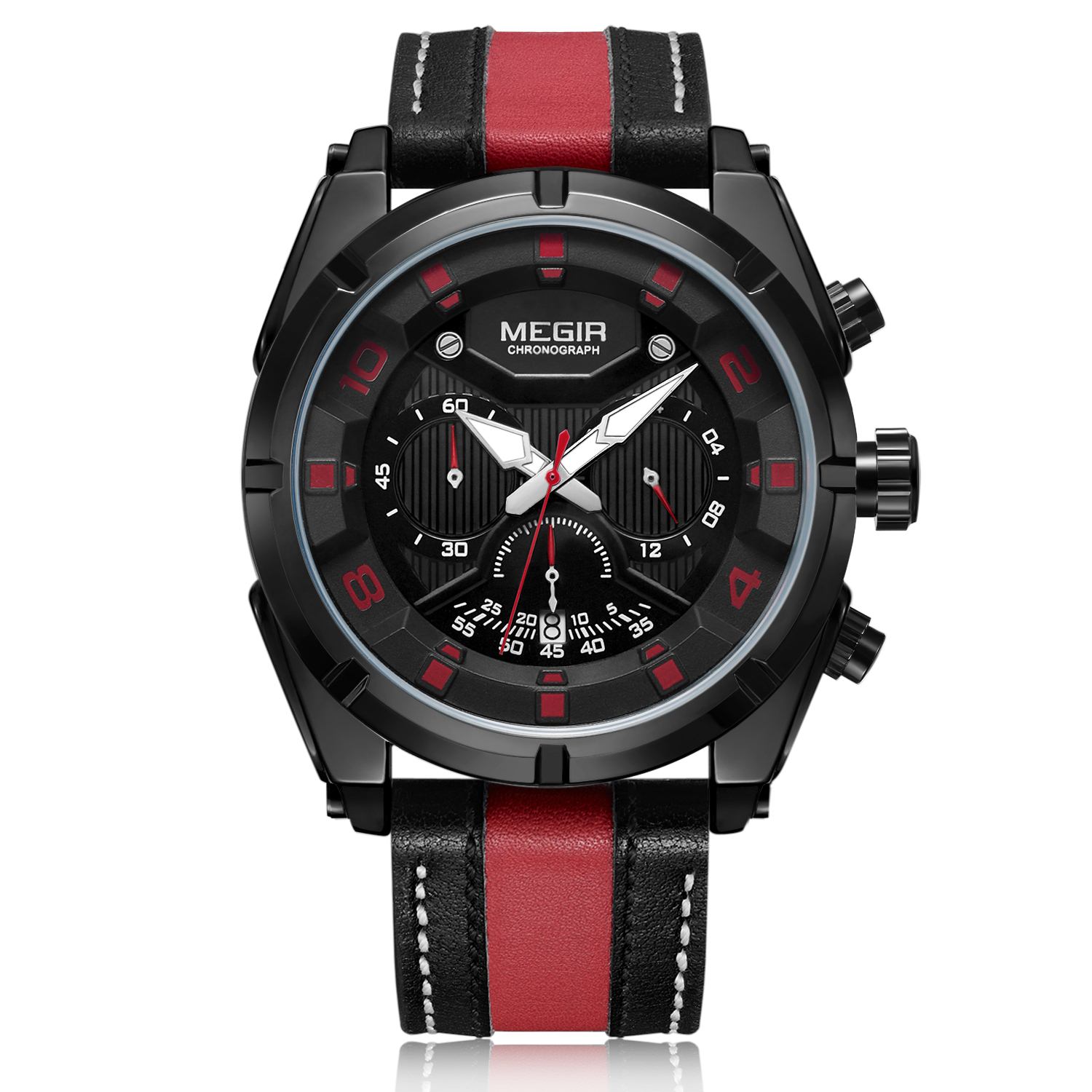 MEGIR Chronograph Sport Uhr Männer Quarz Armbanduhren Uhr Mode Leder Armee Militär Uhren Stunde Zeit Relogio Masculino rot