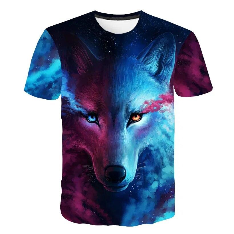 Tier Wolf Sommer Männer T-shirt 3D Kurzarm Freizeit Tier Wolf T-shirt Mode Gedruckt T-shirt Mode XXXL blue