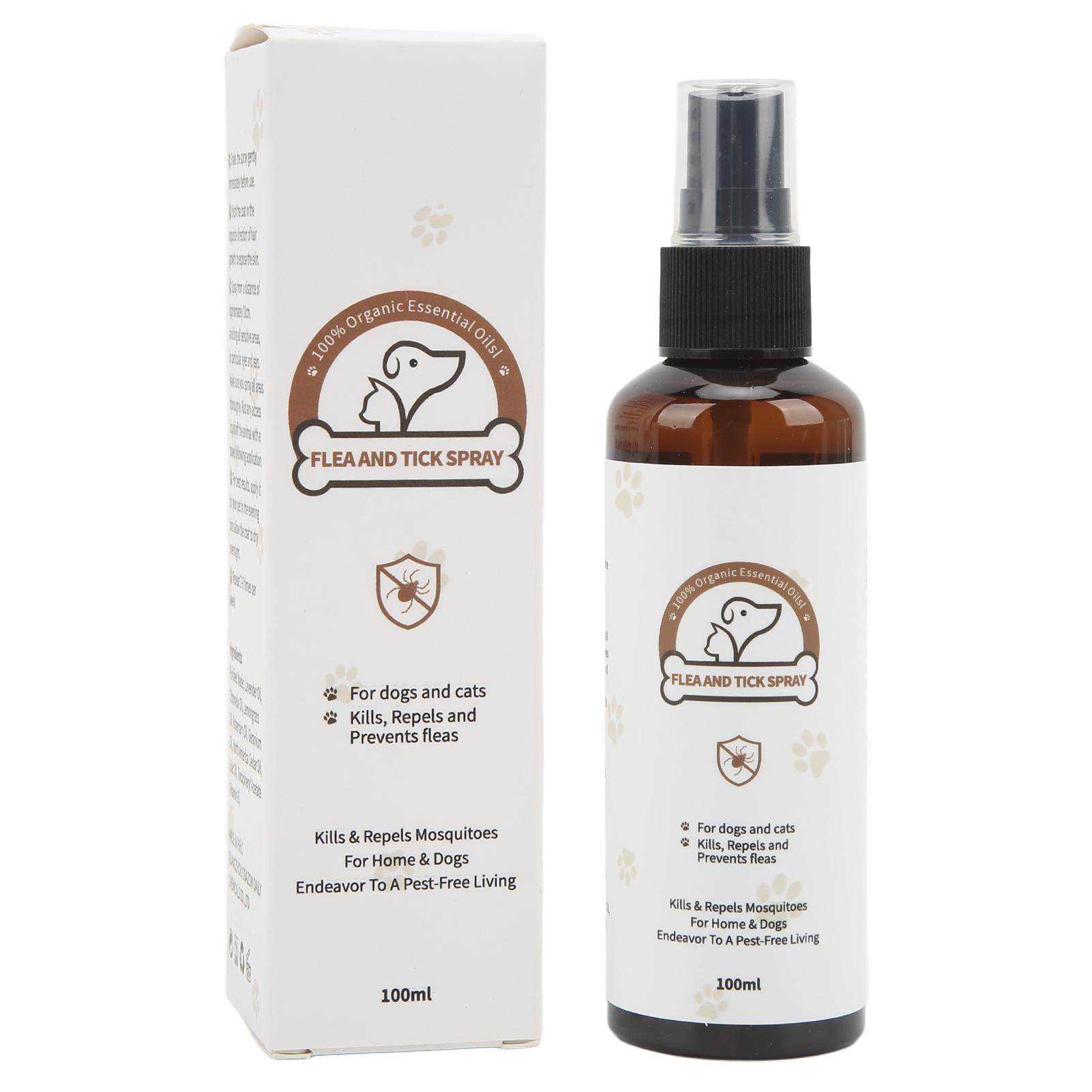 Haustier-Flohspray, natürliche, wirksame Haustier-Zeckenspray-Behandlung für Hunde und Katzen, 100 ml