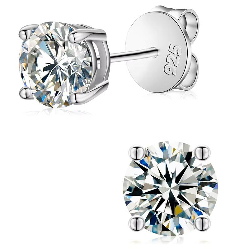 Klassische 0,1-4CT Moissanit Steckerohrringe für Herren Damen Getestet 925 Silber Vergoldet Feiner Schmuck Weihnachtsgeschenke 8mm-2ct