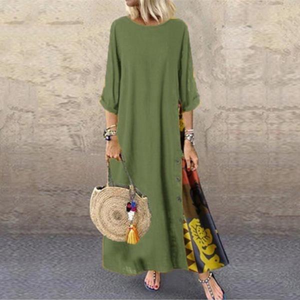 Damenmode Casual Loose Big Swing Halbarm Langes Kleid Floral Holiday Maxikleid Plus Size Vestidos Longos Robe S grün