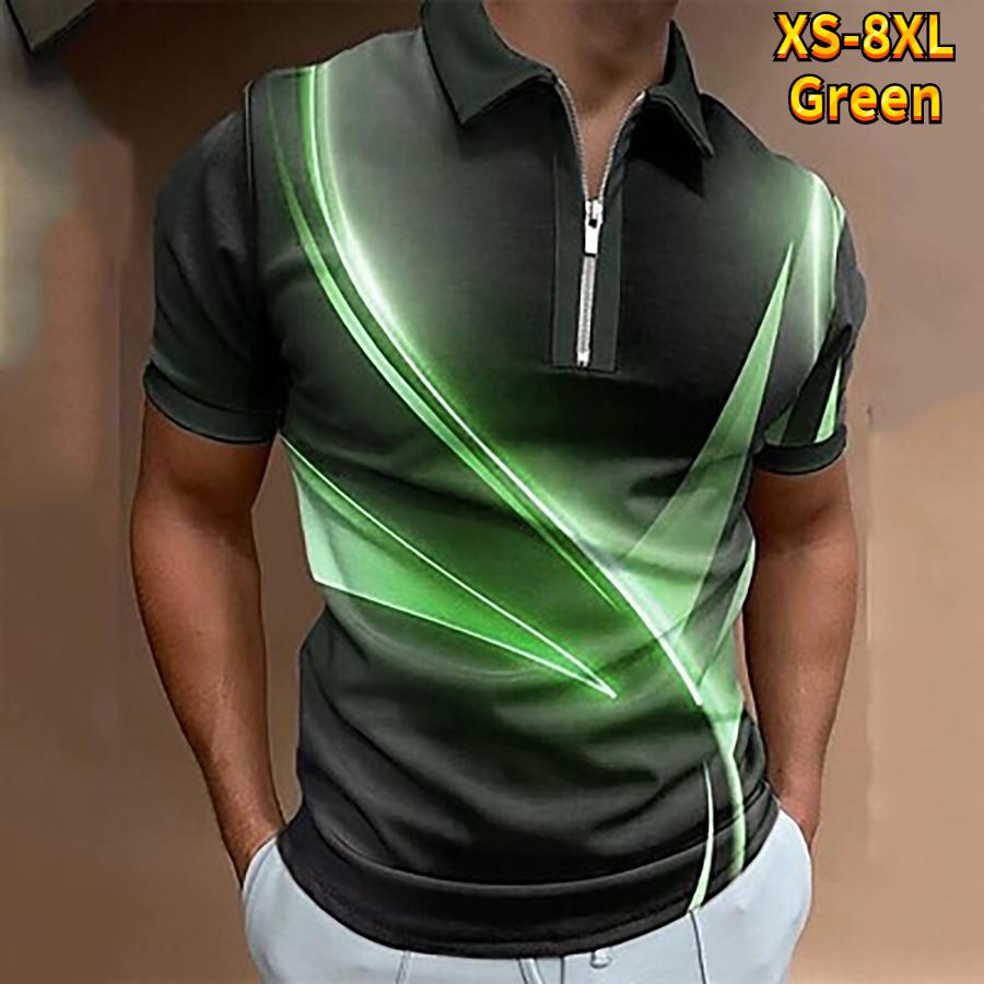 Lässiges Revers-T-Shirt, modisches Reißverschluss-T-Shirt für junge Männer, kurzärmliges T-Shirt für Herren, 3D-T-Shirt mit gelbem hellem Lichtdruck M grün