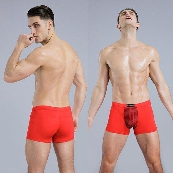 26 Magnet-Unterwäsche, Herren-Boxershorts, einfarbig, Penisvergrößerung, männliche sexy Unterwäsche L rot