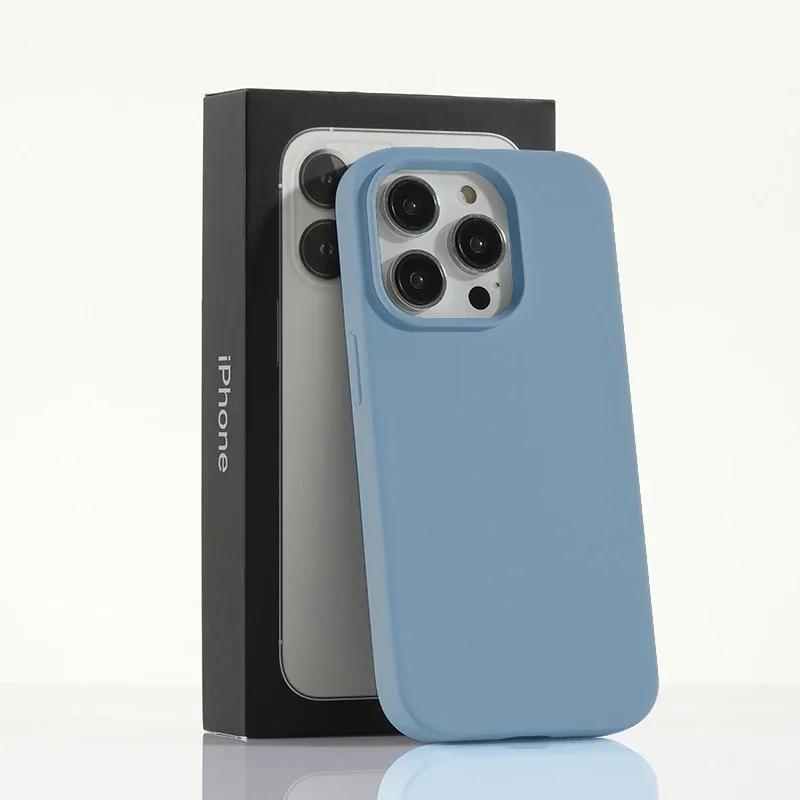 Luxuriöse Flüssigsilikonhülle für Apple iPhone 15 Pro Max, Bonbonfarben, vollständige Schutzhülle für iPhone 14, 13, 12, 11 Pro Max 15 Plus iPhone 13 Pro Max blau