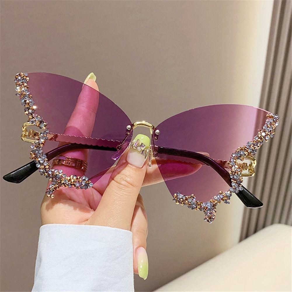 Brillen Diamant Lila Sonnenbrille für Damen Schmetterlings-Sonnenbrille Damen Shades Bling Sonnenbrille Gradient purple