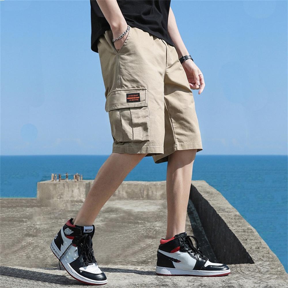 M-5XL Männer Trend Cargo Shorts Herren Brief Print Pocket Shorts Sommer Mode Casual Straight Shorts Männlich Ropa Hombre XXXXL khaki