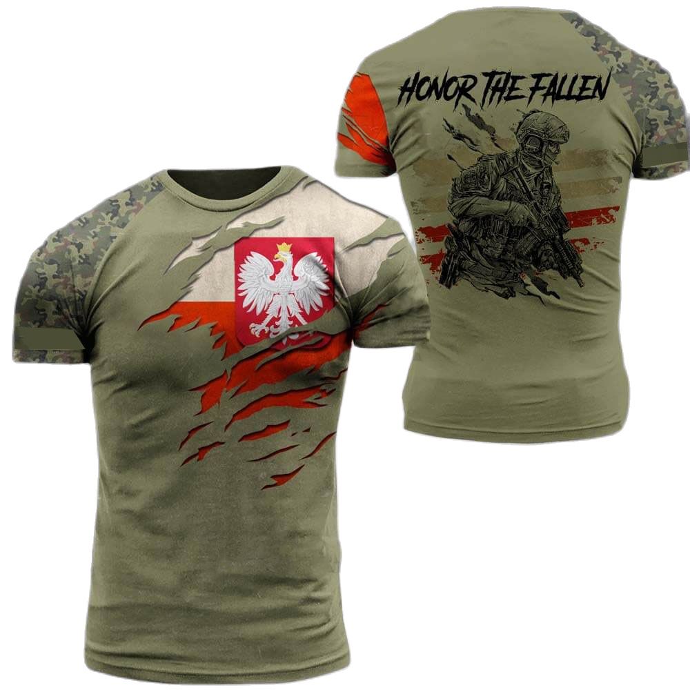 Herren-T-Shirt der polnischen Armee, Veteran, Soldat, Polen-Flagge, Aufdruck, Herrenbekleidung, übergroß, lockerer Pullover, O-Ausschnitt, kurzärmelig 3XL
