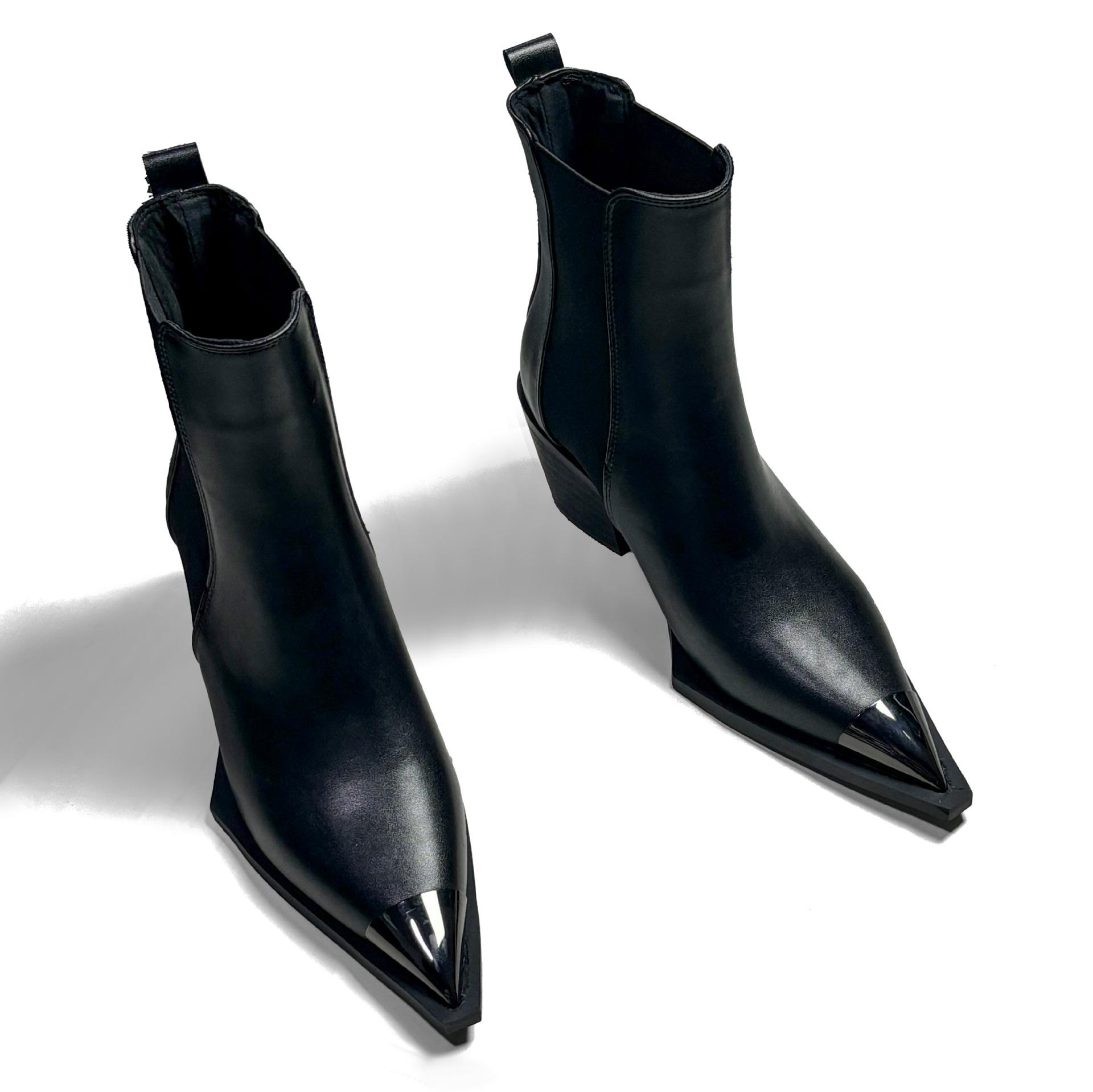 Mode Herbst Winter Damen Herren Slim Stiefeletten Mode Elegant Spitzschuhe Dünne Damen Morder Kurze Stiefeletten große Größe 42 43 44 44 schwarz