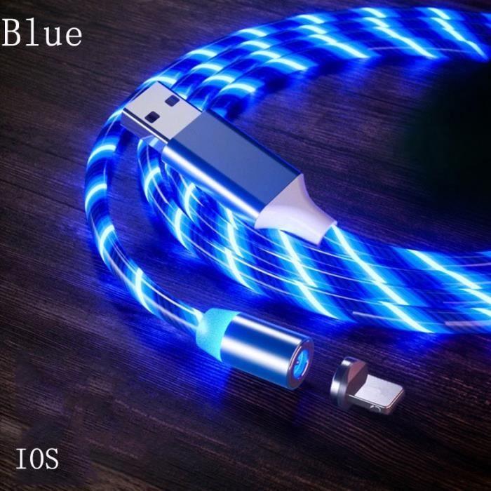 1M magnetisches Ladekabel fließendes LED-Licht Micro USB Typ C Ladekabel für iPhone Samsun Blue IOS