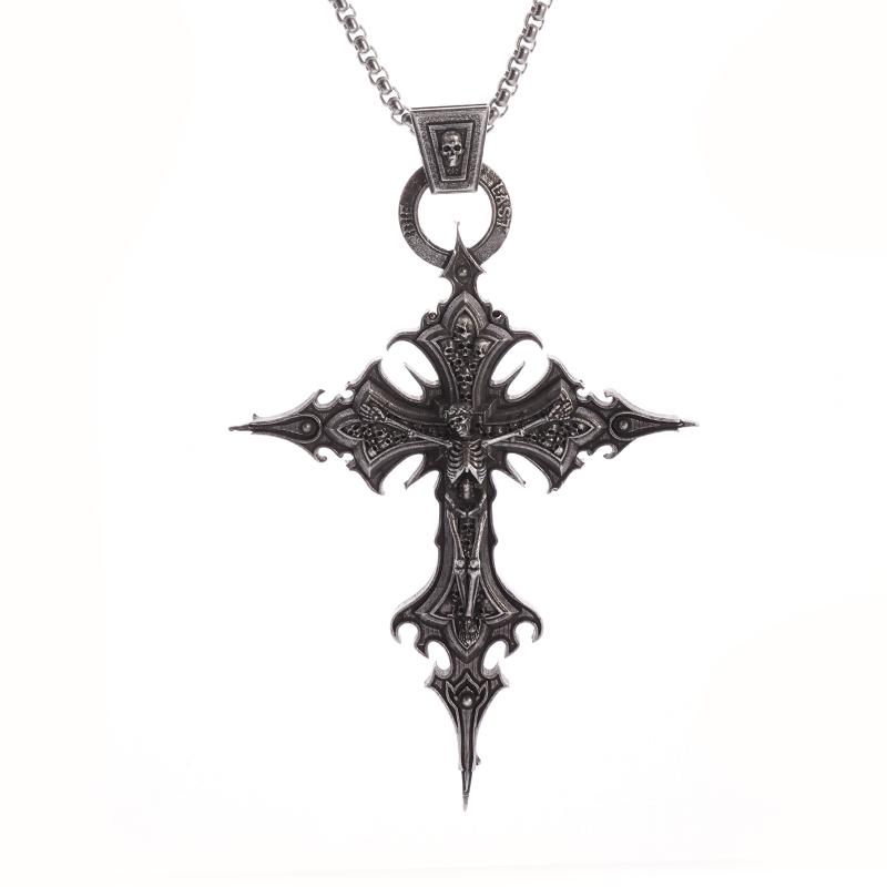 1PC Gothic Kreuzigung Totenkopf Kreuz Anhänger Halskette Katholischen Gebet Schmuck für Männer und Frauen Punk Trendy Schmuck