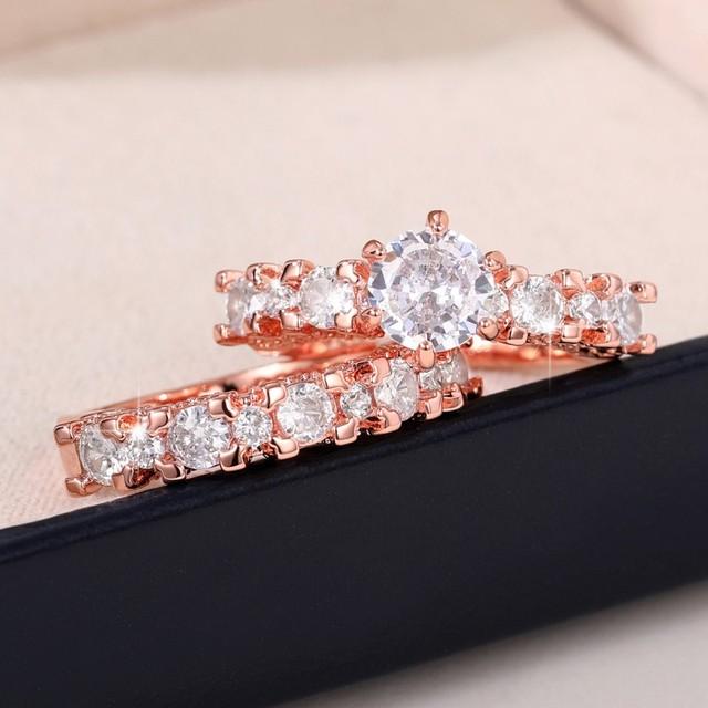 Caoshi Mode 2 teile/satz Verlobungsringe Weibliche Rose Gold Farbe/Silber Farbe Zubehör Für Hochzeit Doppel Set Ringe für Frauen 6 gray
