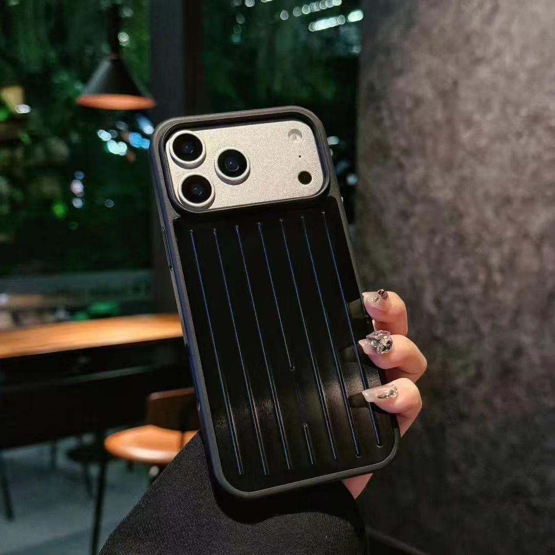 3D Wellenstreifen Für RIMOWA Business Gepäckabdeckung Für IPhone 17 Pro Max 16 15 14 13 Original Geschenkbox Aluminiumlegierung Erhöhter Linsenschutz Case iPhone17 Pro schwarz