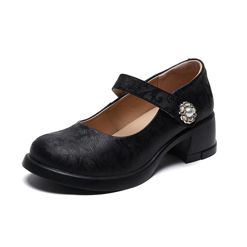 Retro Pumps Schuhe für Damen Med Blockabsatz Handgefertigte Mary Janes Schuhe 2024 Damen Vintage Echtes Leder Elegante Pumps Pumps CN 40