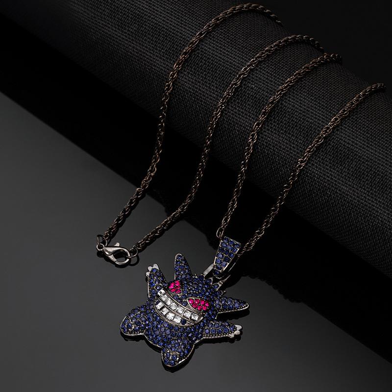 Halloween Teufel Elfe Diamantenbesetzte Halskette Hip-Hop und Lustige Genggui Monster Hoodie Kette saphirblau