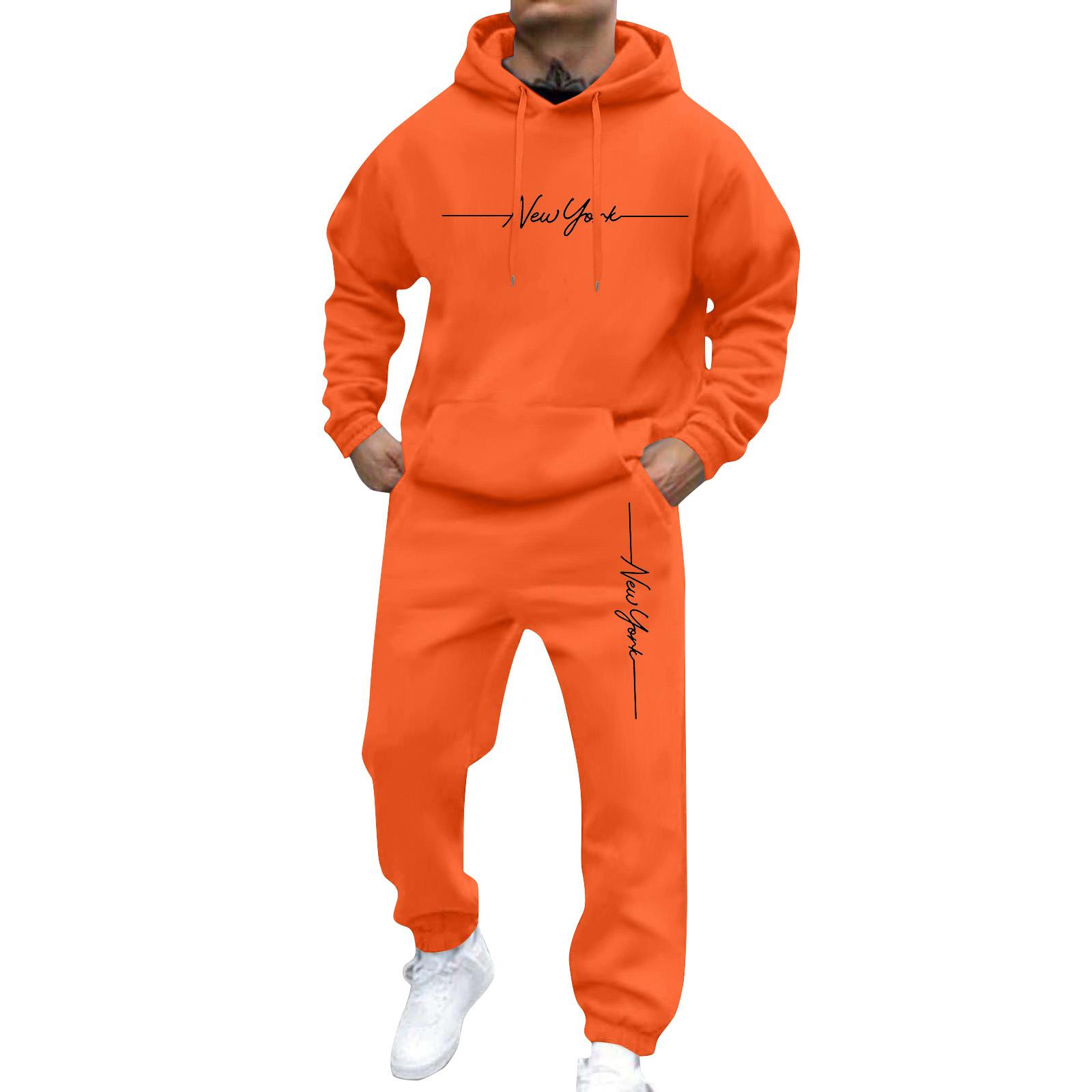 Herren Sweatshirt Anzug Herren Einfarbig Lässig Sportanzug Sweatshirt Anzug S orange