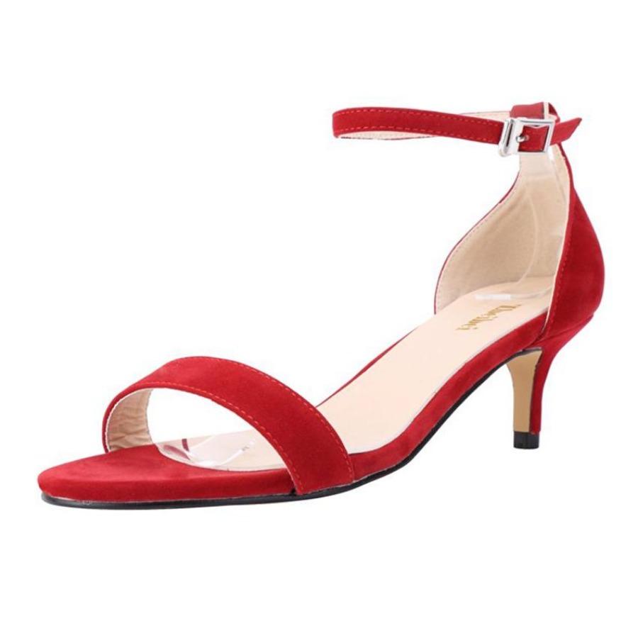Heißer Sommer Low Heels Mode Frauen Sandalen Hochzeit High Heels Offene spitze Hochzeit Schnalle Samt Pumps 40 rot