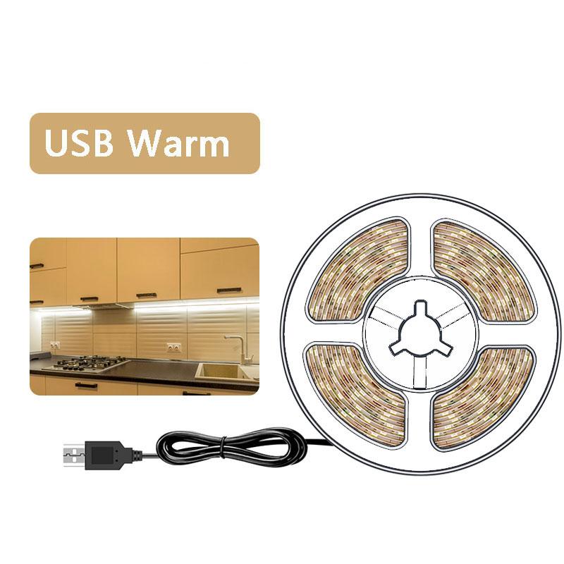USB LED Streifen Licht 5V SMD 2835 LED TV Hintergrund Beleuchtung 1M 2M 3M 4M 5M Warmweiß Flexible LED Lichter Weihnachten Home Decor Lampe 5M 300LEDs warm weiße