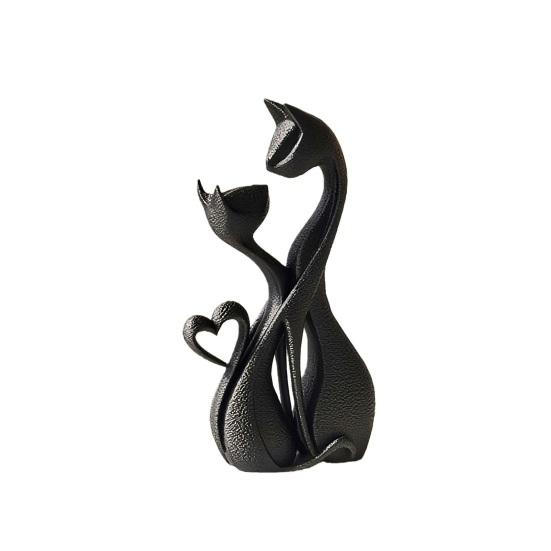 3D-gedruckte Katzen-Paar-Skulptur, Abstrakte Doppelkopf-Katzenfigurine, Minimalistische Moderne Katzen Dekoration für Tisch, Ästhetisches Geschenk für Katzenliebhaber schwarz