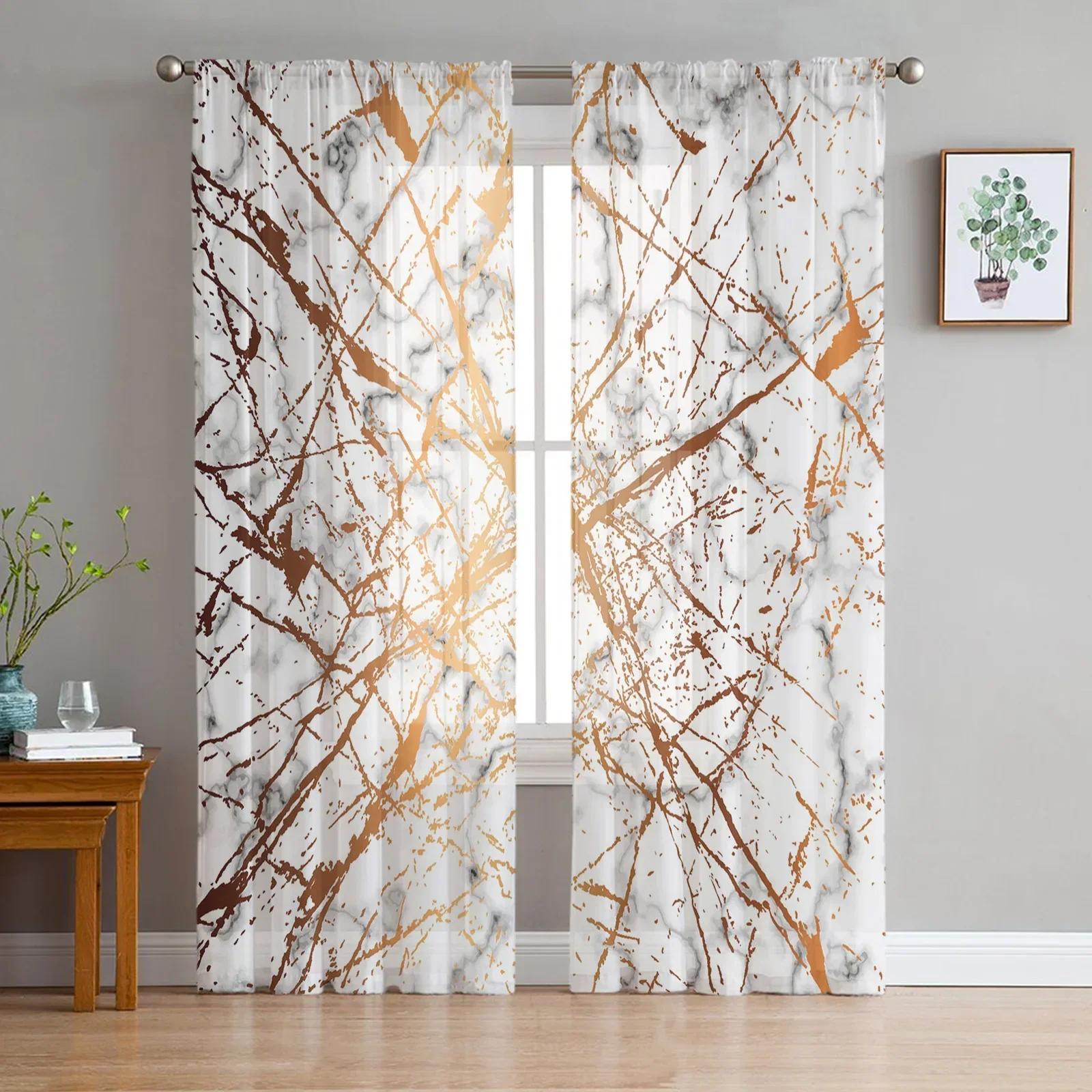 Marmor Riss Gardinen Wohnzimmer Fenster Tüll Vorhänge Für Schlafzimmer Küche Home Dekoration Voile Vorhänge W135 x H115cm x1&Rod Pocket