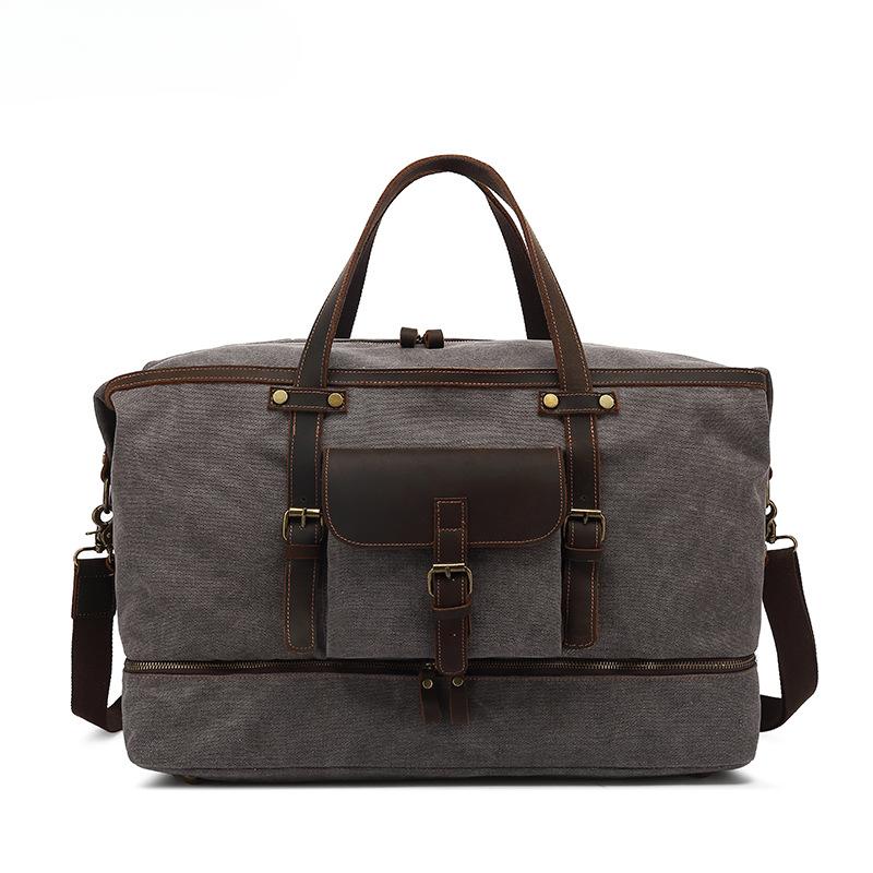 Freizeit-Reisetasche aus Segeltuch, Crazy Horse-Leder, Sport-Fitnesstasche, Trocken- und Nasstrennung, Reisetasche, Aufbewahrungstasche graue