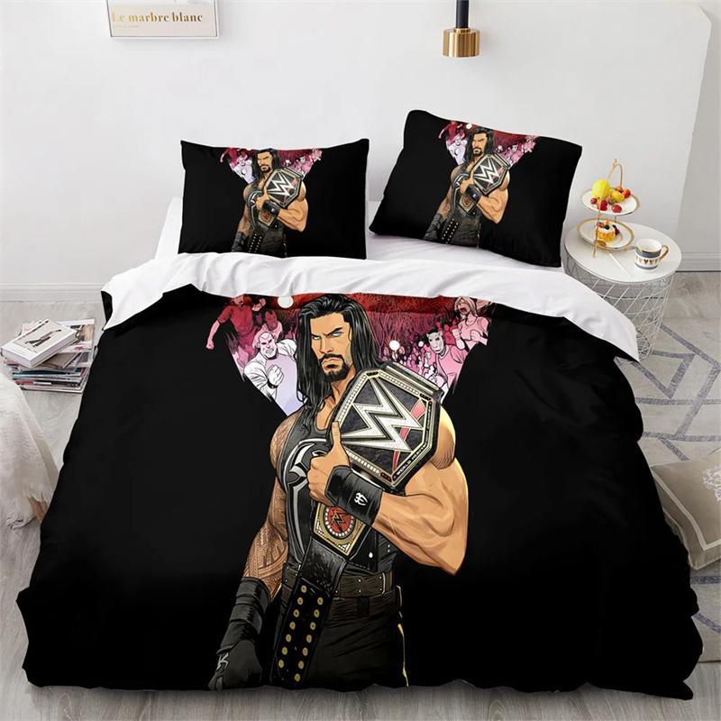 WWE EAW Bettwäsche-Set für Einzelbett, Doppelbett, Queen-Size-Bett und King-Size-Bett, Wrestling-Spiel, Bettgarnitur für Schlafzimmer für Erwachsene und Kinder, Bettbezug-Sets mit 3D-Druck 210x210cm 3pcs