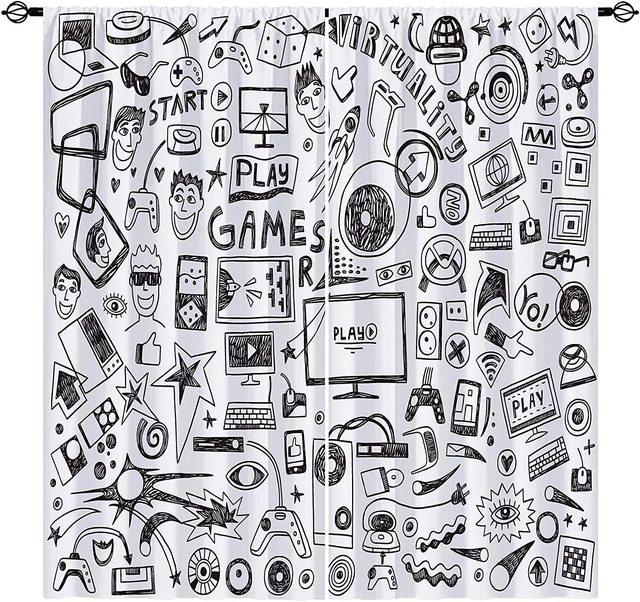 Gamer Vorhänge für Jungen Schlafzimmer Kinder Gaming Dekor Fenster Vorhang Videospiel Fenster Vorhänge Zimmer Dekor Kinder spielen Gamepad W53.5 X H114cm X 2