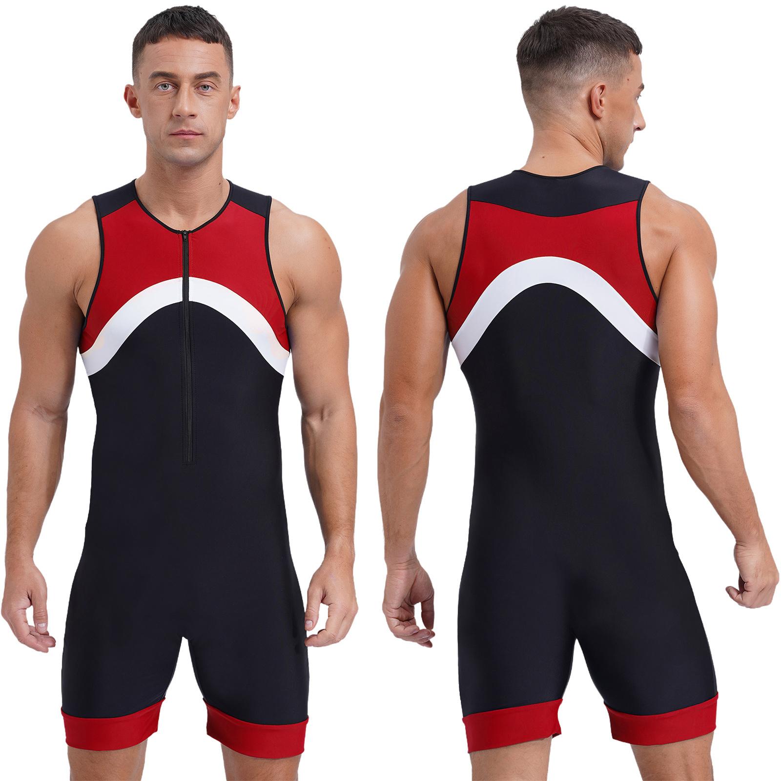 Herren Badeanzug Einteiler Jumpsuit Shorty Neoprenanzug Badeanzug Sportliche Bademode M rot
