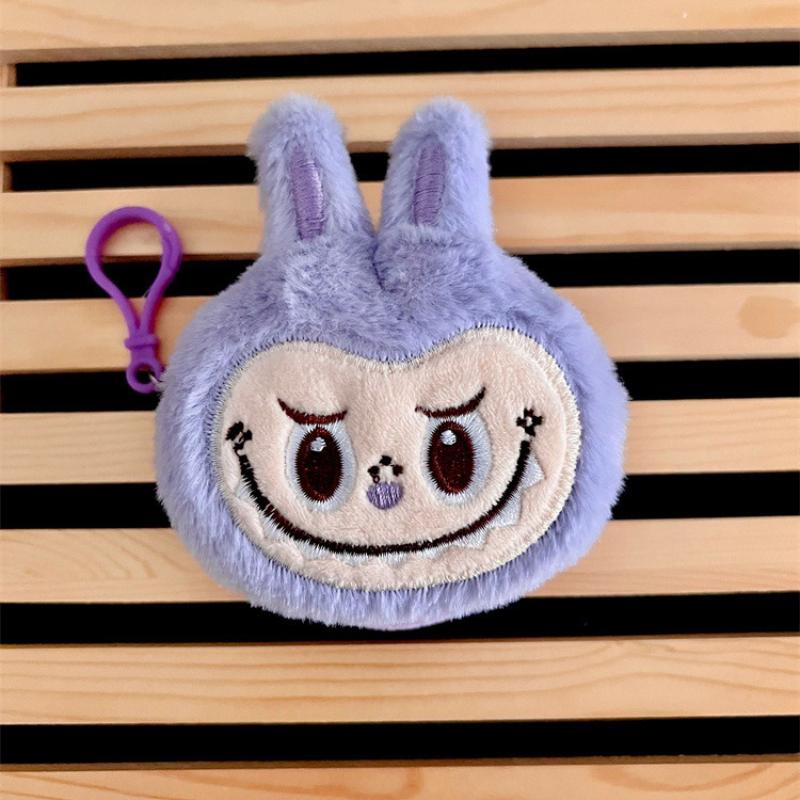 Kreatives neues Labubu Hasen Plüsch Münzfach tragbare runde Kopfhörertasche niedliche Cartoon Mädchenherz Without pearls violett