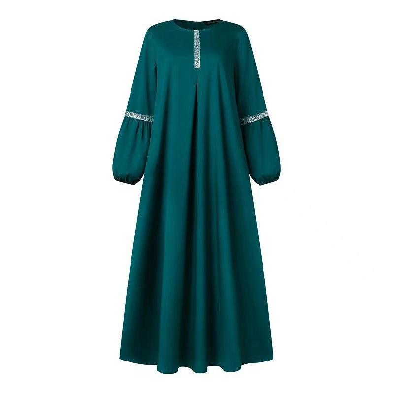 Mode Langarm Muslimisches Abaya Kleid Lässige Robe Einfarbige Kleidung für Frauen XL grün