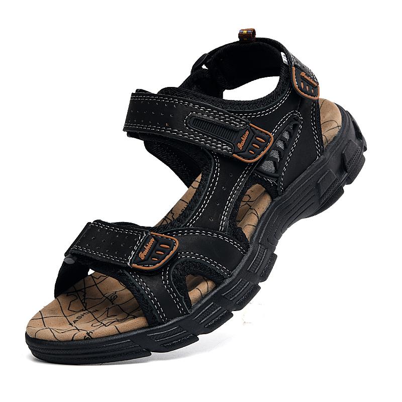 Sommer Herren Leder Strand Sandale Sandalen Leder Leichte Sportsandalen Herren Echtleder Sandalen 45 schwarz