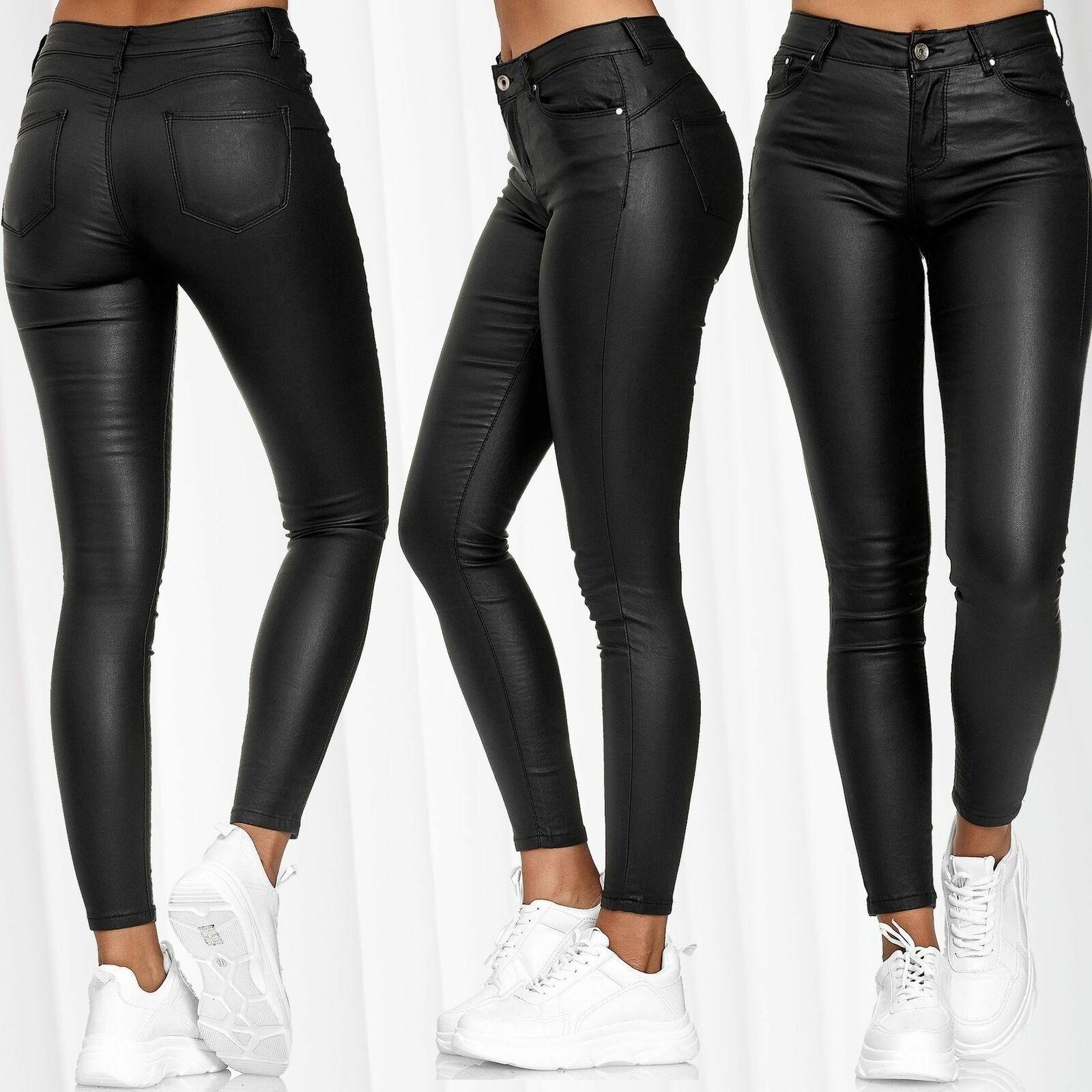 2026 Frühling Sommer Neue Damen Unifarbene Leder Slim Fit Hosen Sexy High-Waist Hosen Freizeithosen, Schmal geschnittene Hosen PU Hosen L schwarz