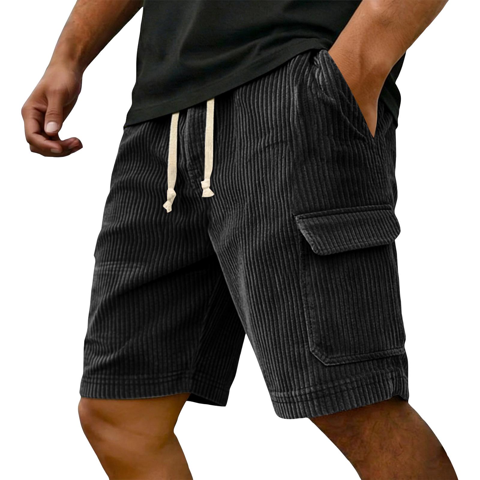 Herren Cord Cargo Shorts mit Taschen Kordelzug Taille Herren Sweatshorts Lässige Passform für den Alltag Baumwollshorts Herren M schwarz