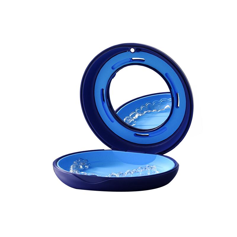 Kieferorthopädische Aufbewahrungsbox Zahnärztliche Unsichtbare Zahnspange Retainer-Box Mit Spiegel Mundschutz Zahnersatzaufbewahrung Aligner-Etui Mundhygiene Organisieren blau